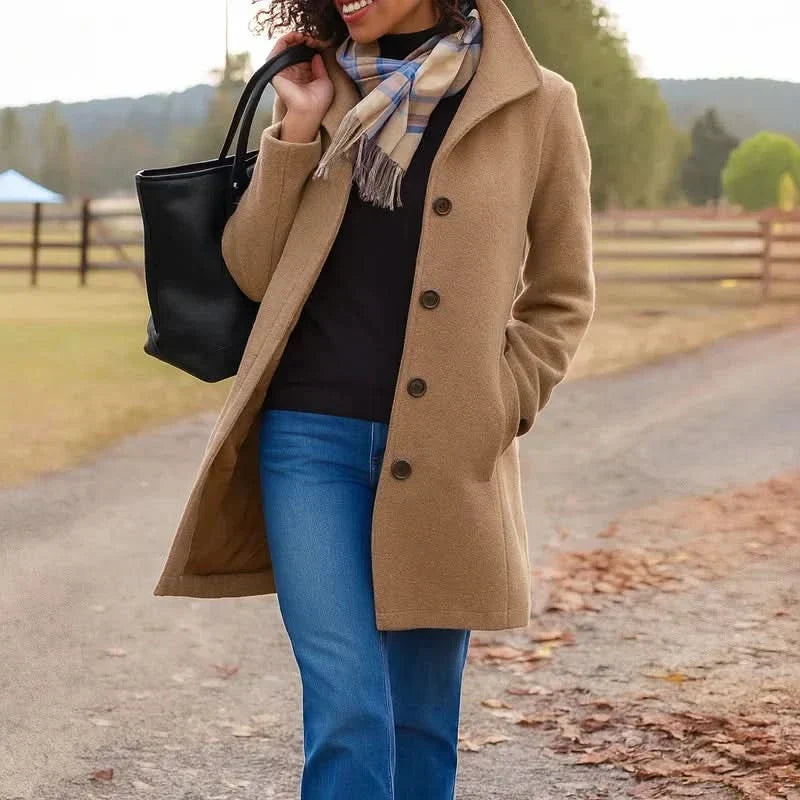 Women's Long Coat Classic Straight Cut Full Length with Button Front