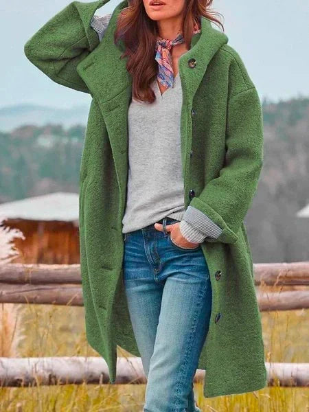 Women's Long Coat Marled Texture Feminine Shape with Button Placket