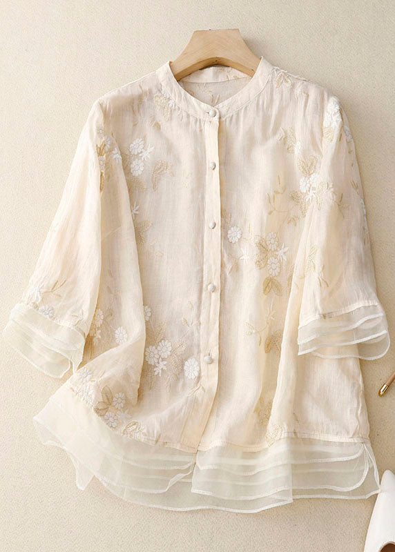 Women's Long Sleeve Blouse | Embroidered Stand Collar