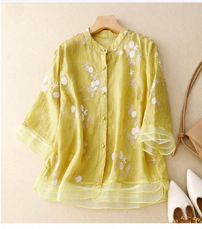 Women's Long Sleeve Blouse | Embroidered Stand Collar