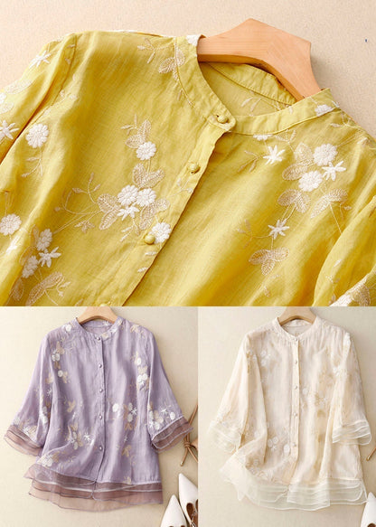 Women's Long Sleeve Blouse | Embroidered Stand Collar