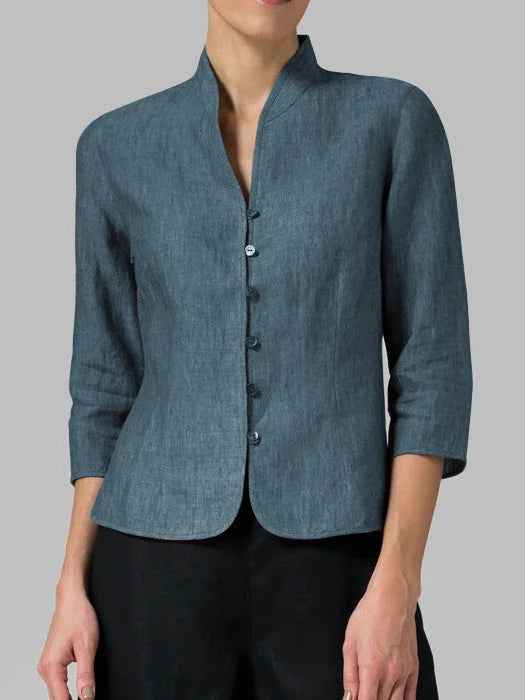 Women's Long Sleeve Blouse | Stand Collar Button-Up