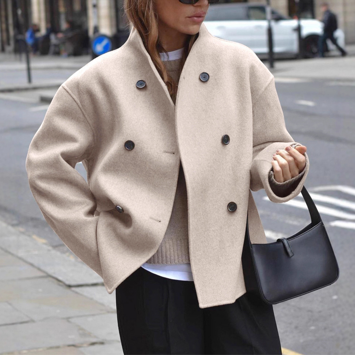 Women's Long Sleeve Coat | Stand Collar & Cosy Warmth
