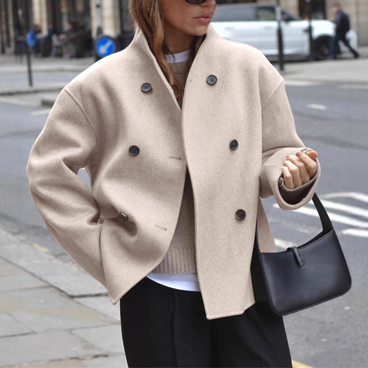 Women's Long Sleeve Coat | Stand Collar & Cosy Warmth