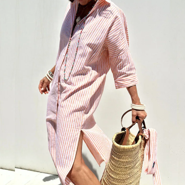 Women's Long Sleeve Dress | Button Down & Side Split