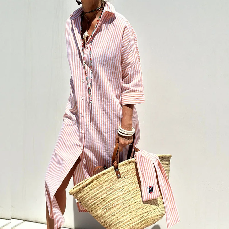 Women's Long Sleeve Dress | Button Down & Side Split
