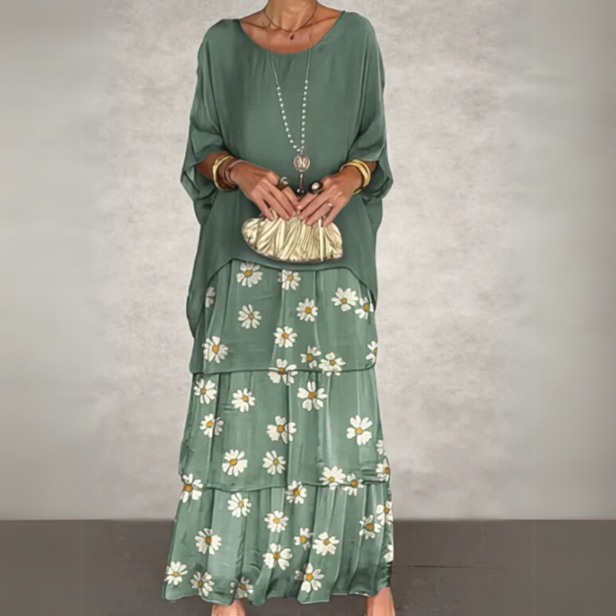 Women's Long Sleeve Dress | Colour Block & Tiered Maxi