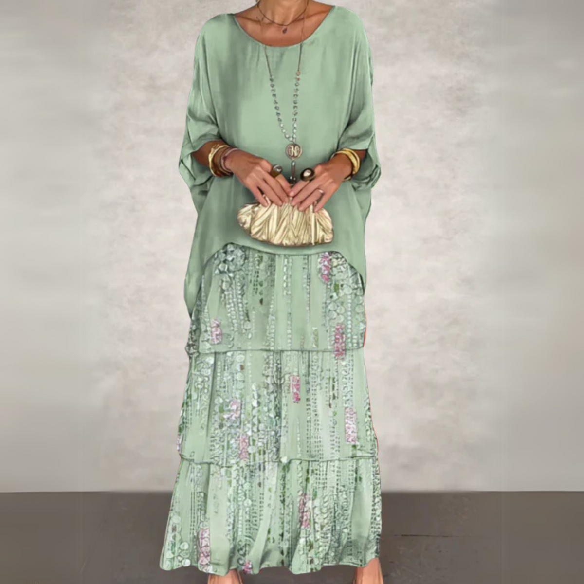 Women's Long Sleeve Dress | Colour Block & Tiered Maxi