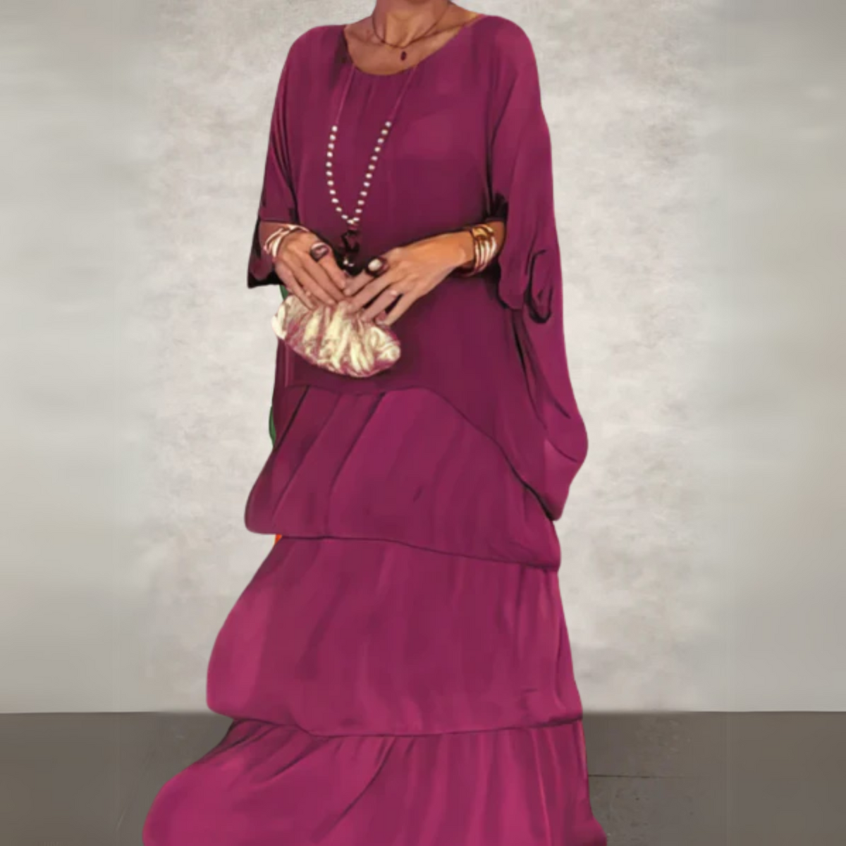 Women's Long Sleeve Dress | Colour Block & Tiered Maxi