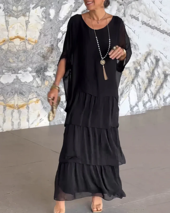 Women's Long Sleeve Dress | Colour Block & Tiered Maxi