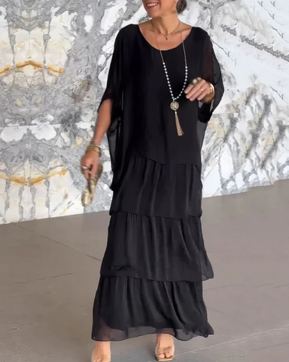 Women's Long Sleeve Dress | Colour Block & Tiered Maxi