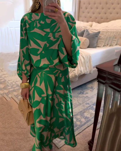 Women's Long Sleeve Dress | Printed Flowing Midi