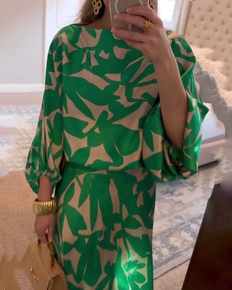 Women's Long Sleeve Dress | Printed Flowing Midi