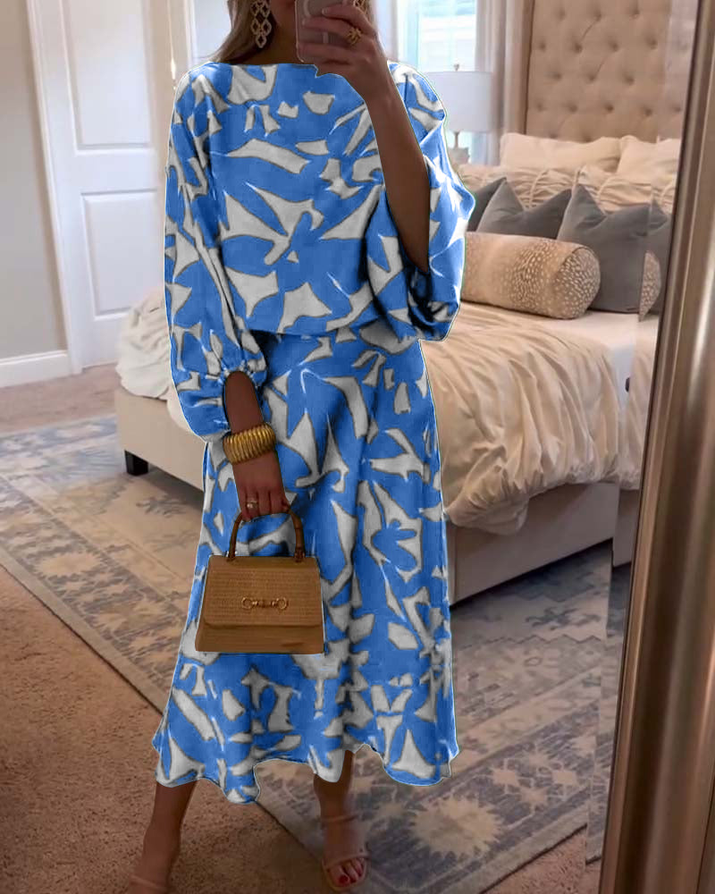 Women's Long Sleeve Dress | Printed Flowing Midi