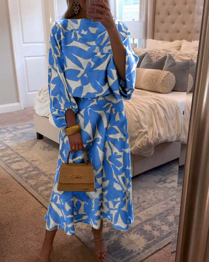 Women's Long Sleeve Dress | Printed Flowing Midi