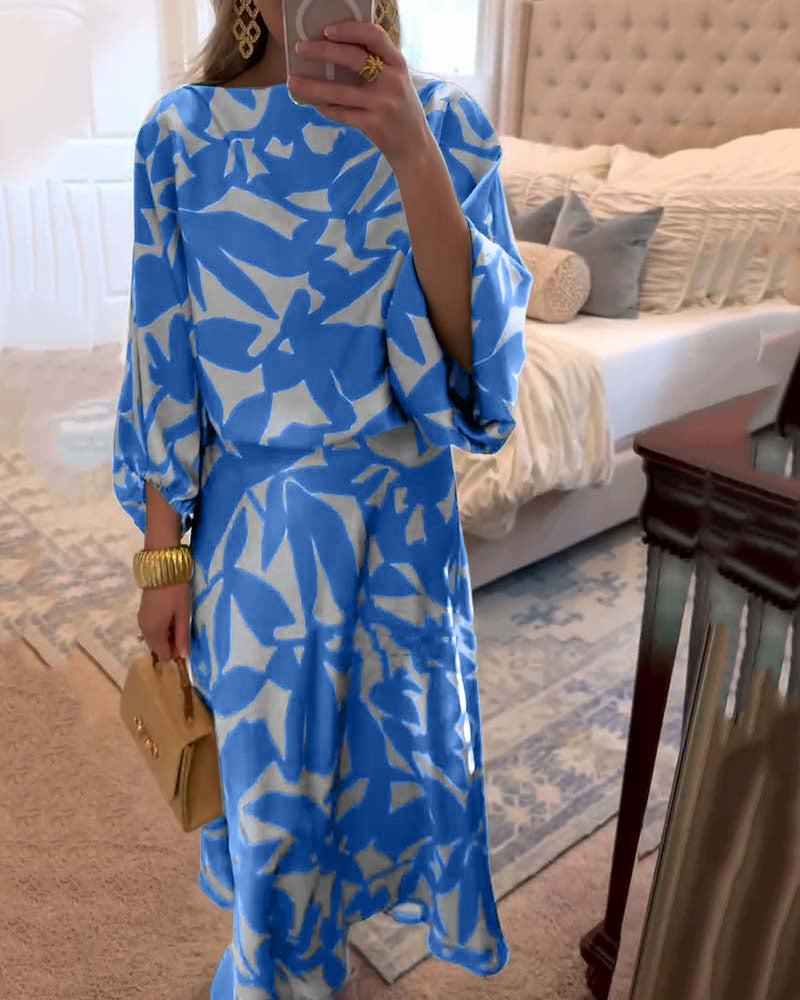Women's Long Sleeve Dress | Printed Flowing Midi