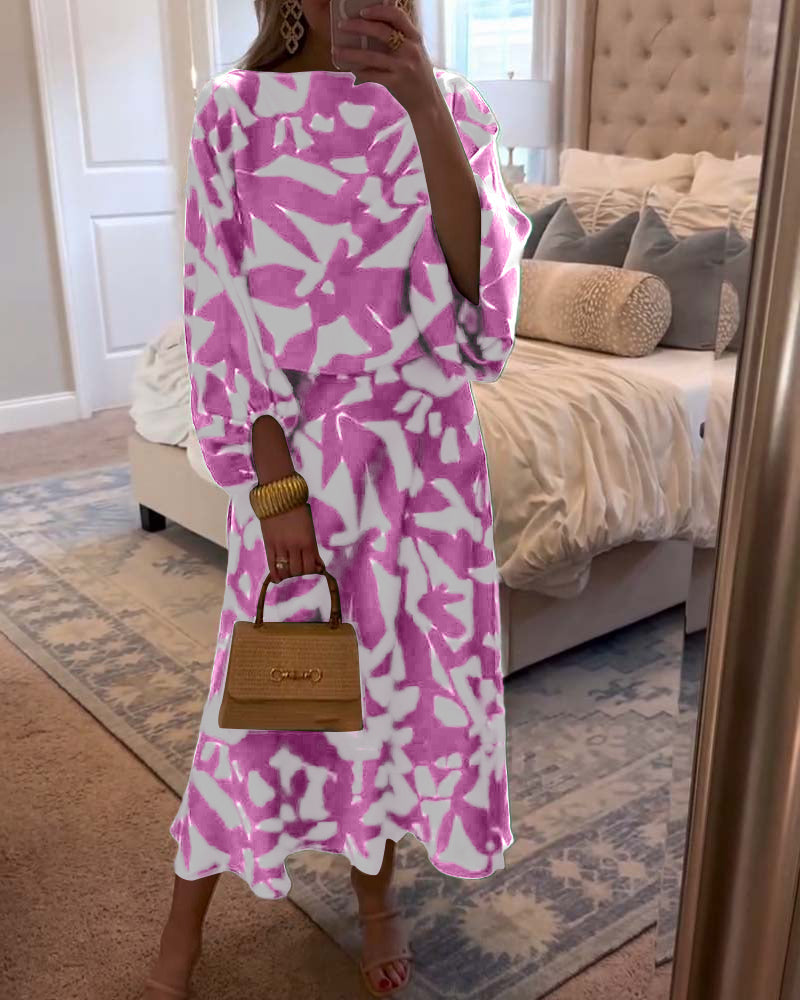 Women's Long Sleeve Dress | Printed Flowing Midi