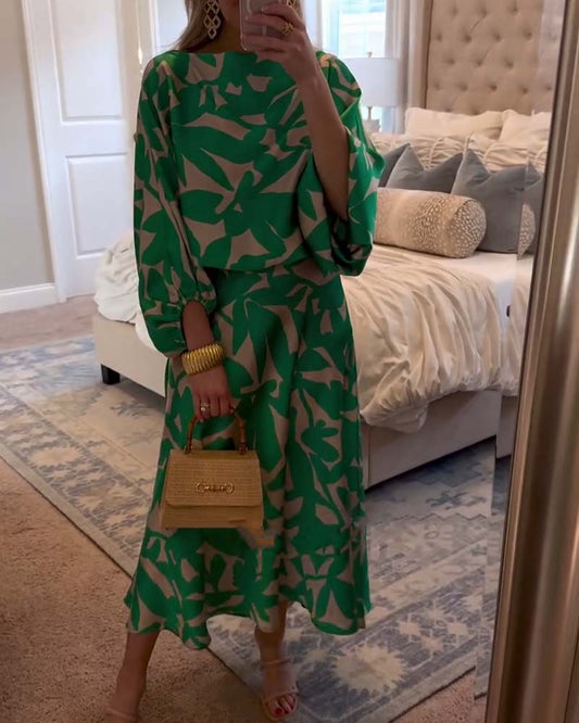 Women's Long Sleeve Dress | Printed Flowing Midi