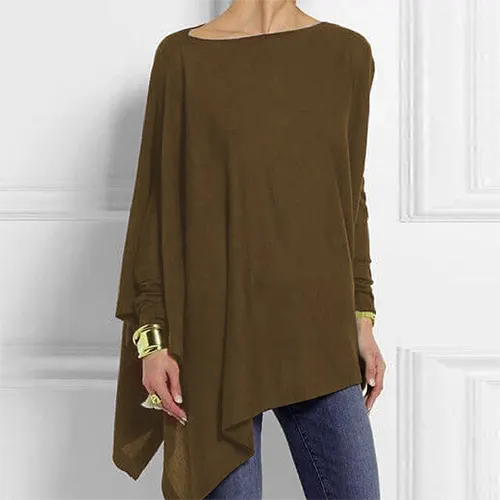 Women's Long Sleeve Top | Asymmetric Hem & Batwing Sleeve