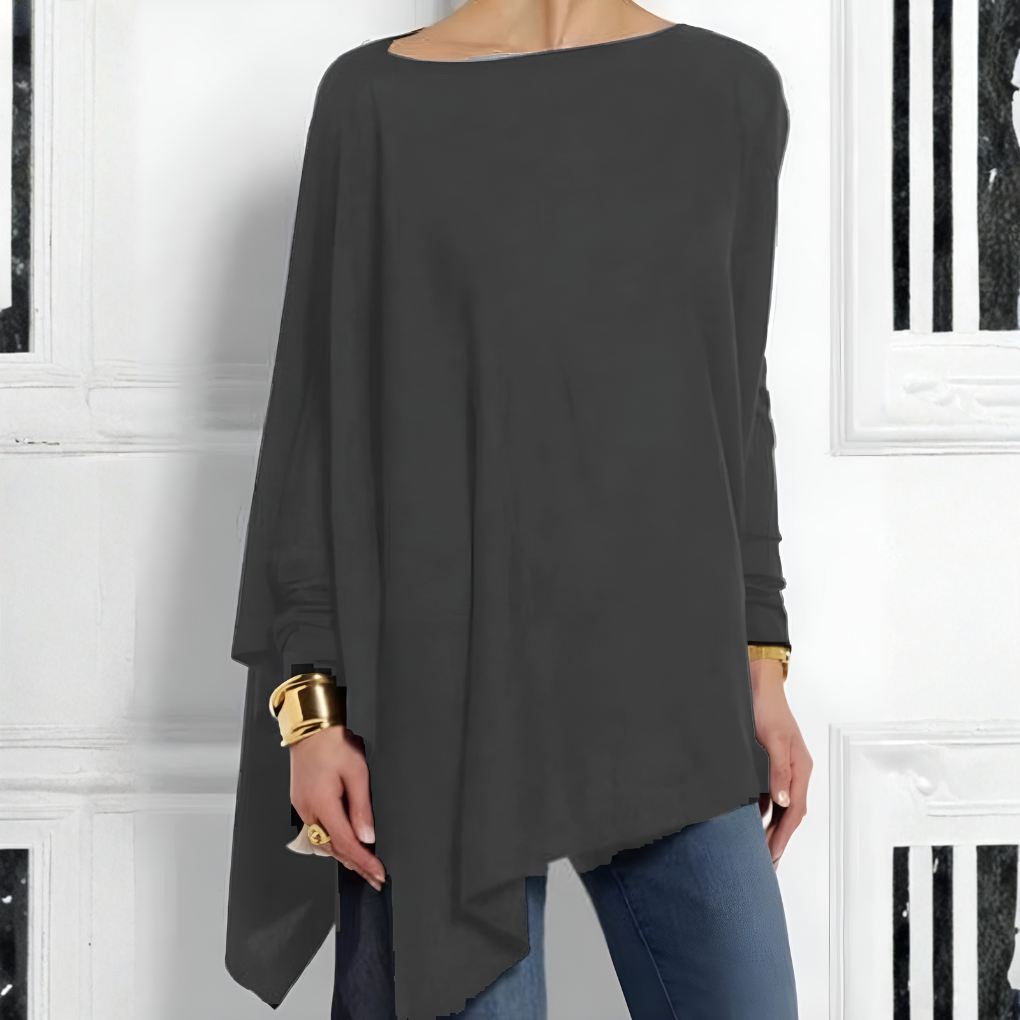 Women's Long Sleeve Top | Asymmetric Hem & Batwing Sleeve