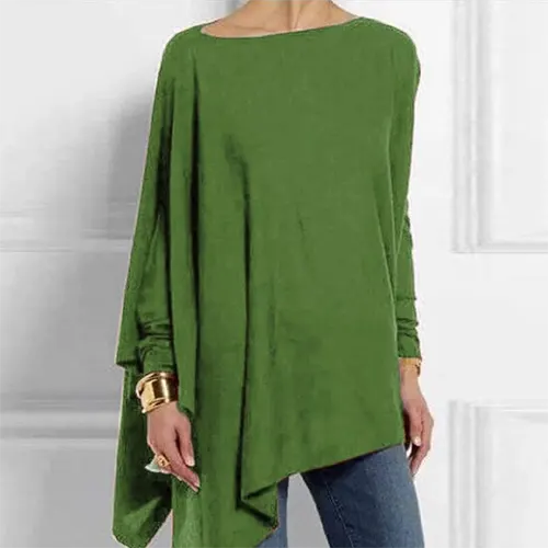 Women's Long Sleeve Top | Asymmetric Hem & Batwing Sleeve
