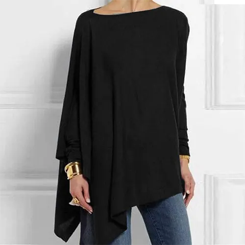 Women's Long Sleeve Top | Asymmetric Hem & Batwing Sleeve