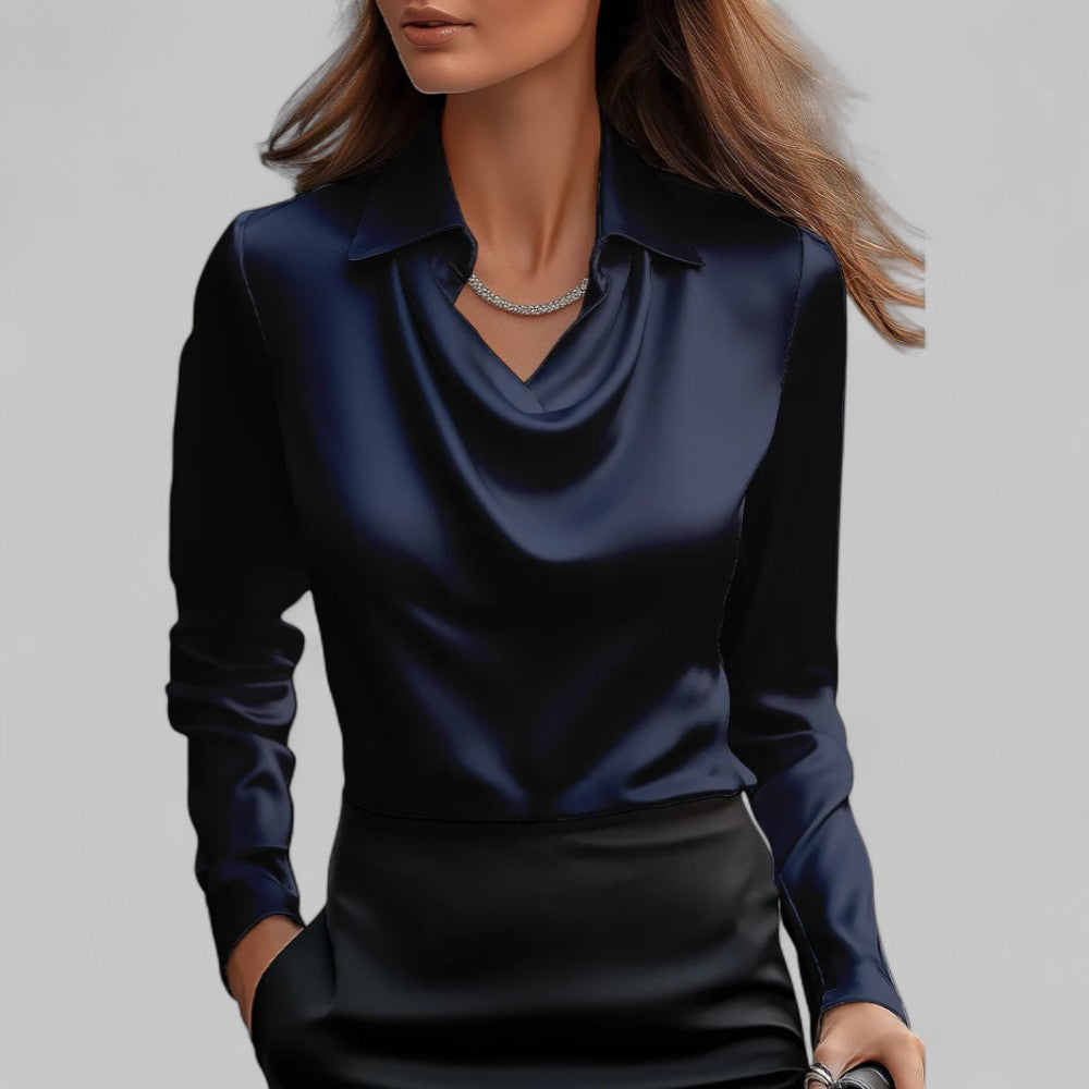 Women's Long Sleeve Top | Draped Collar & Regular Fit