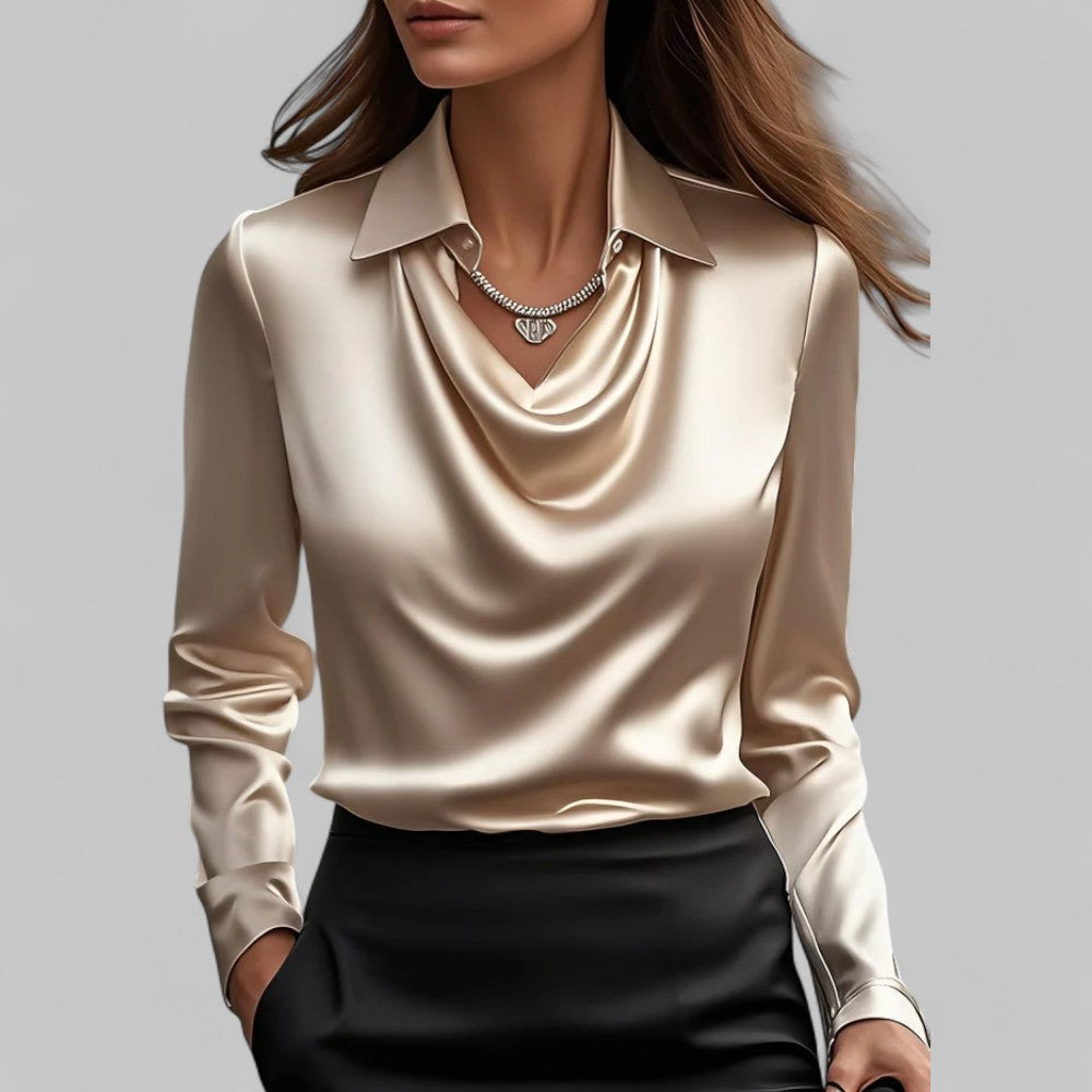 Women's Long Sleeve Top | Draped Collar & Regular Fit