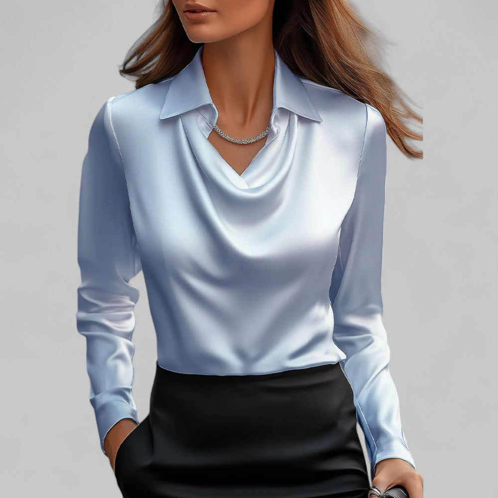 Women's Long Sleeve Top | Draped Collar & Regular Fit