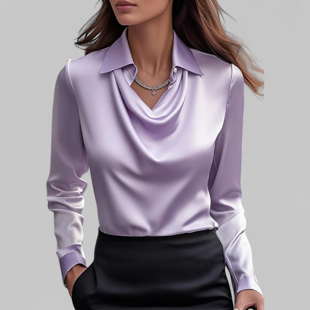 Women's Long Sleeve Top | Draped Collar & Regular Fit