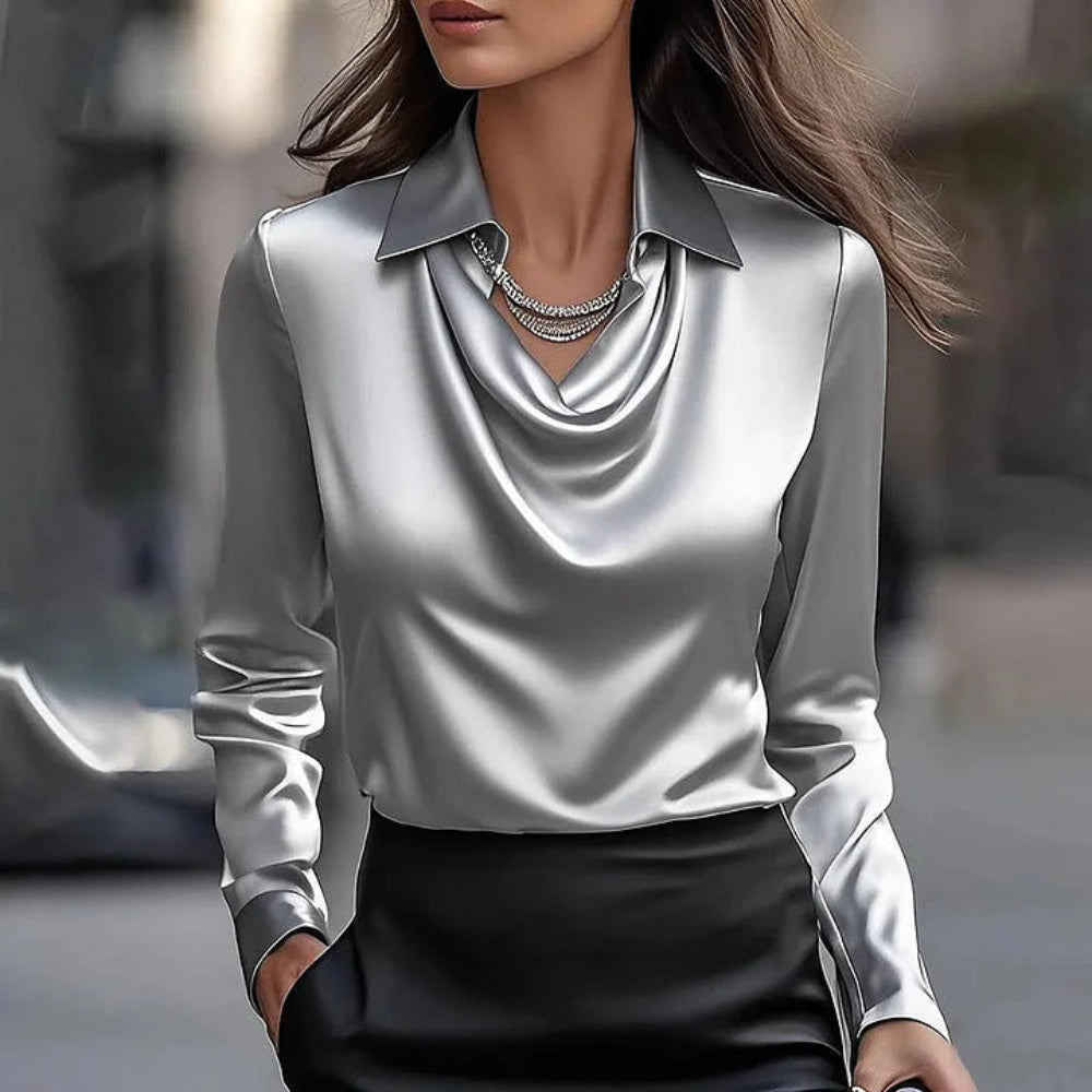 Women's Long Sleeve Top | Draped Cowl Neck