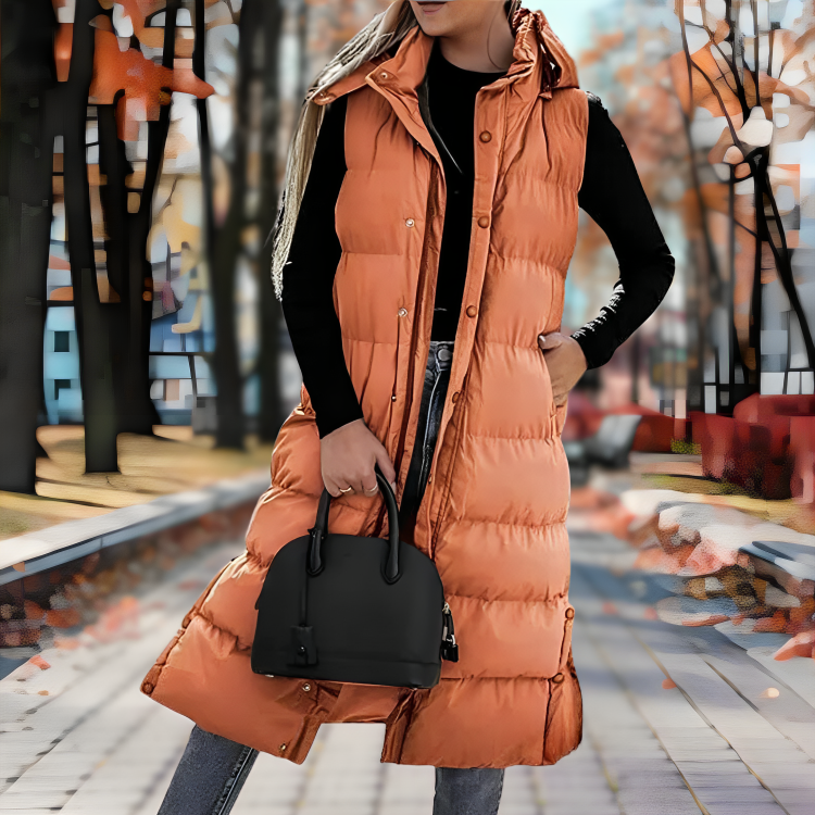 Women's Long Sleeveless Puffer Jacket | Windproof & Warm