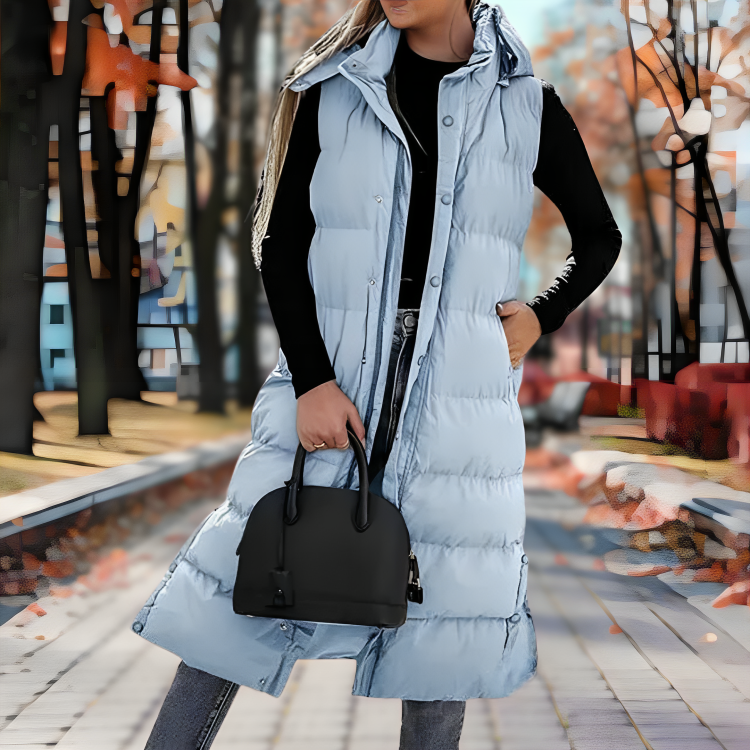 Women's Long Sleeveless Puffer Jacket | Windproof & Warm