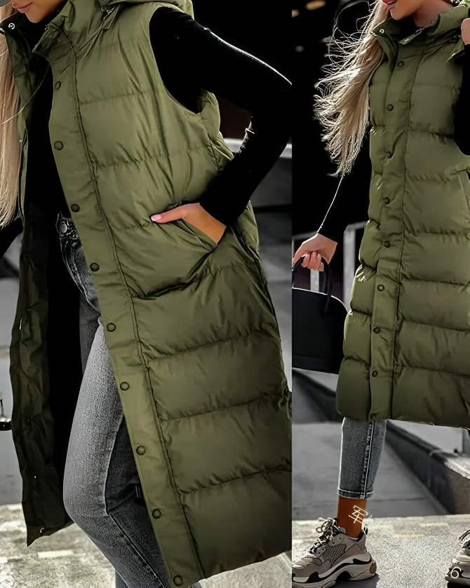 Women's Long Sleeveless Puffer Jacket | Windproof & Warm