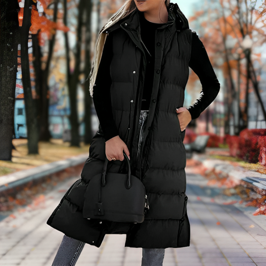 Women's Long Sleeveless Puffer Jacket | Windproof & Warm