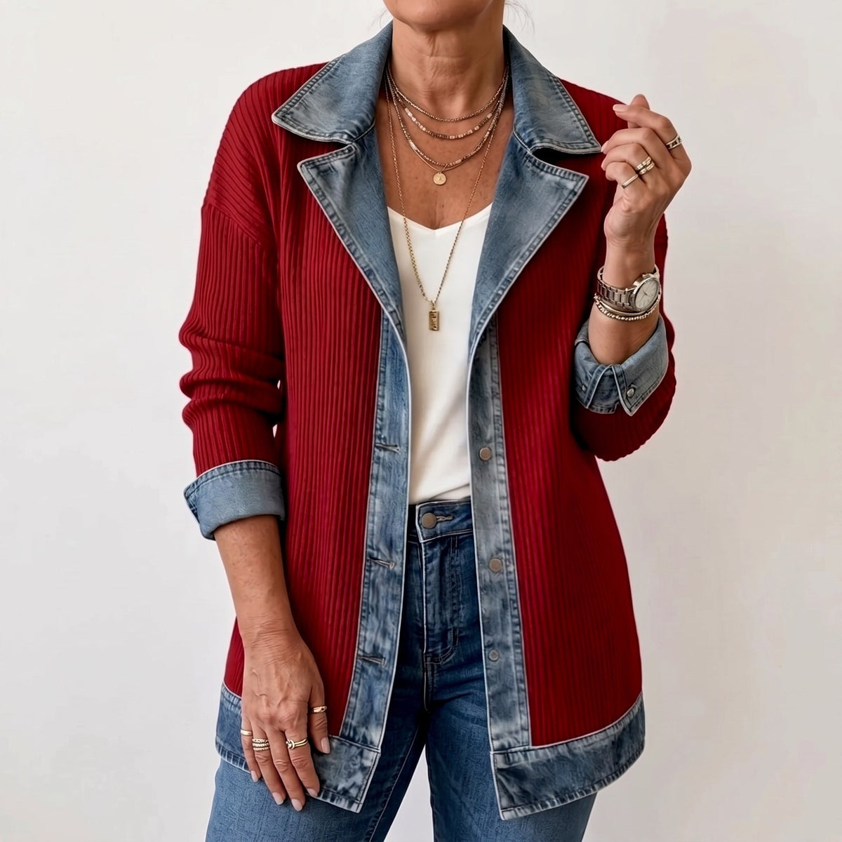 Women's Longline Blazer Jacket Relaxed Fit Contrast Collar