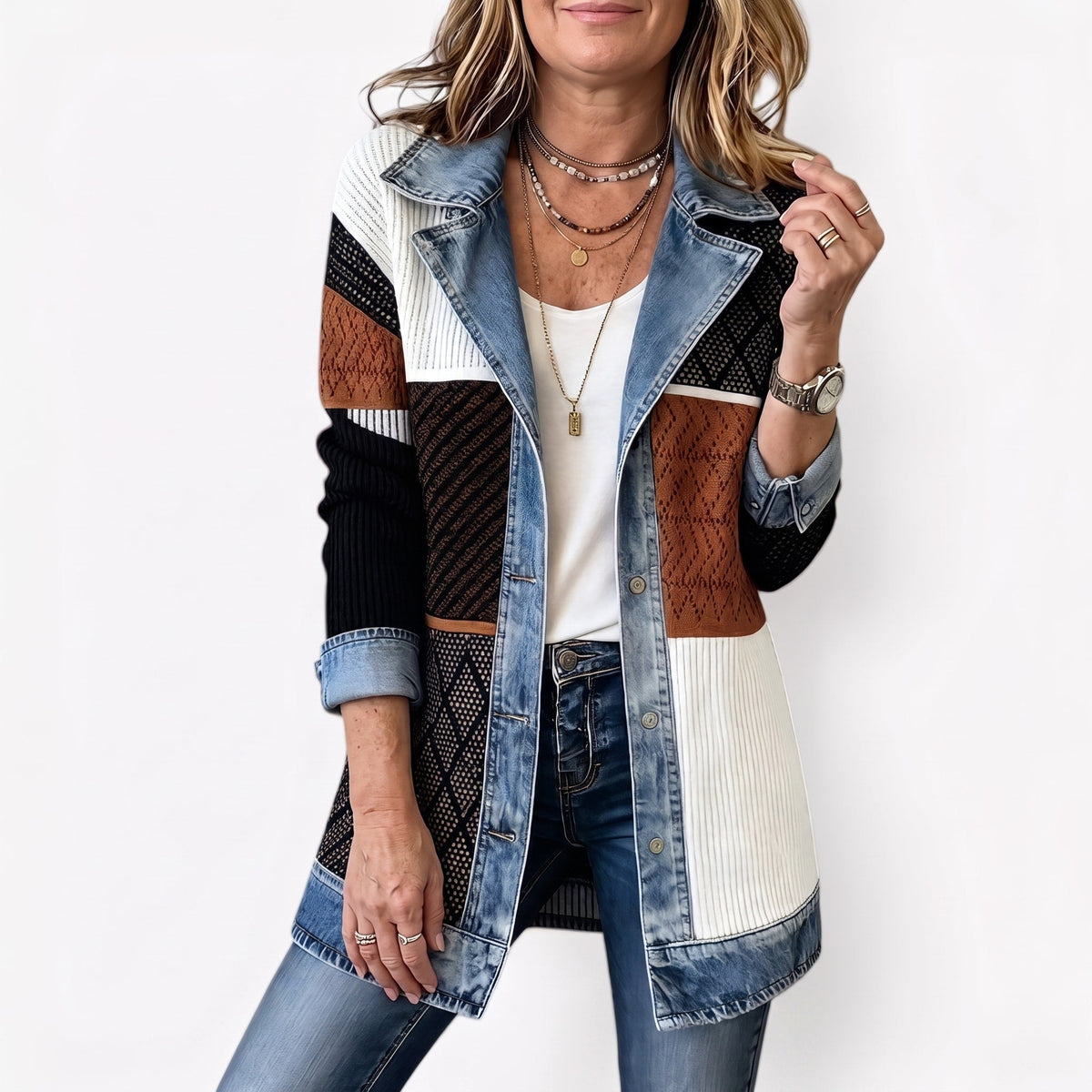 Women's Longline Blazer Jacket Relaxed Fit Contrast Collar
