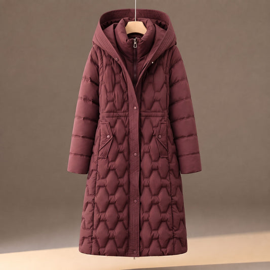 Women's Longline Puffer Coat Hooded Quilted Winter Jacket