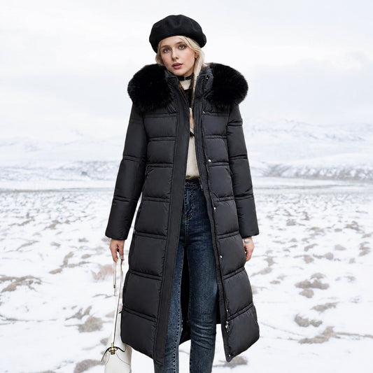 Women's Longline Puffer Parka | Fur-Trimmed Hood & Belted Waist