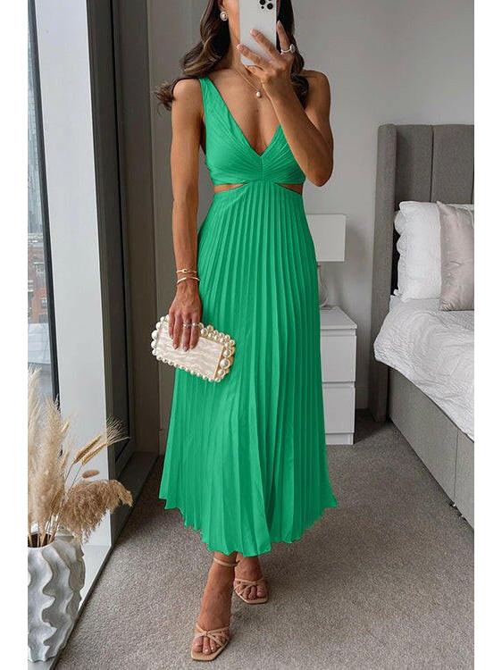 Women's Maxi Dress | Pleated & Cut-Out Evening Style