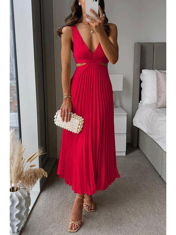 Women's Maxi Dress | Pleated & Cut-Out Evening Style