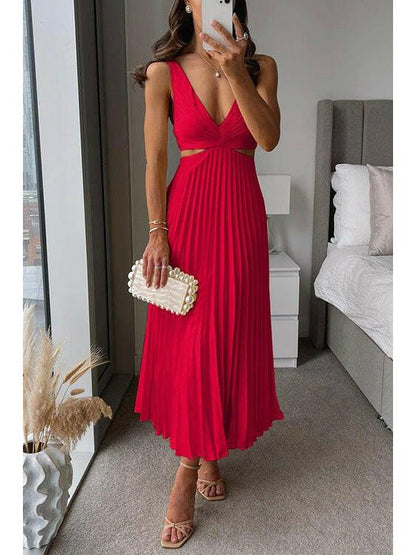 Women's Maxi Dress | Pleated & Cut-Out Evening Style
