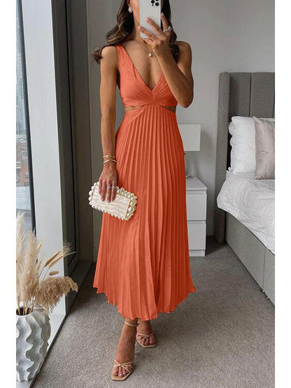Women's Maxi Dress | Pleated & Cut-Out Evening Style