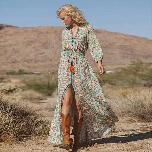 Women's Maxi Dress | V-Neck Front Slit Design