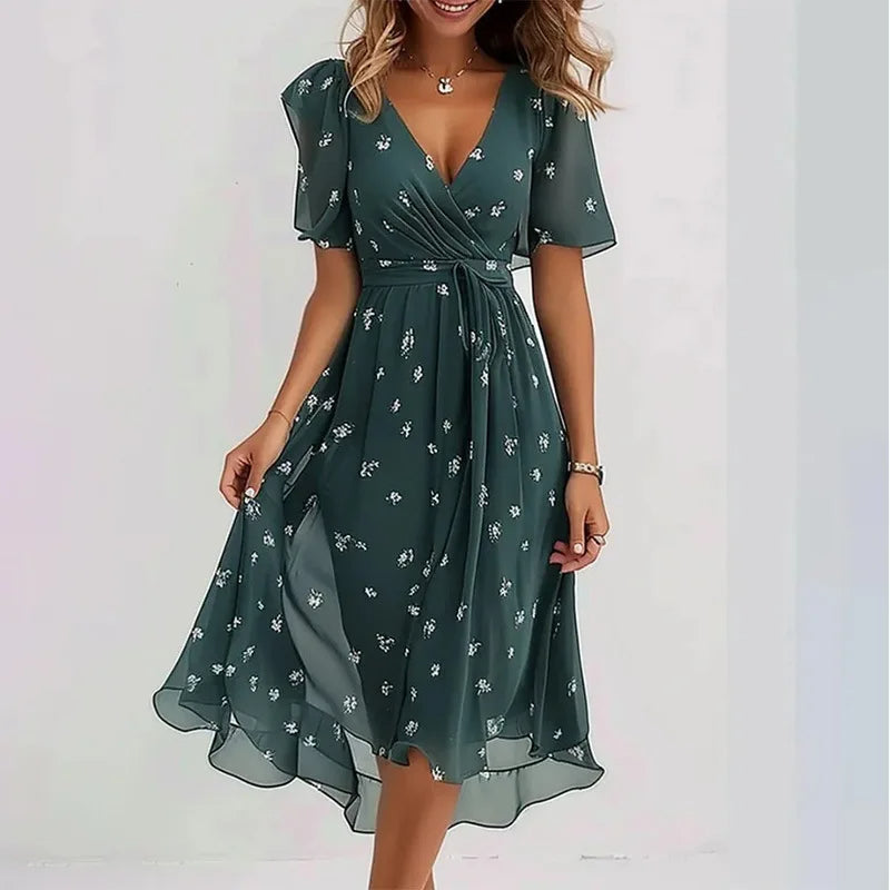Women's Midi Dress | A-Line & V-Neck
