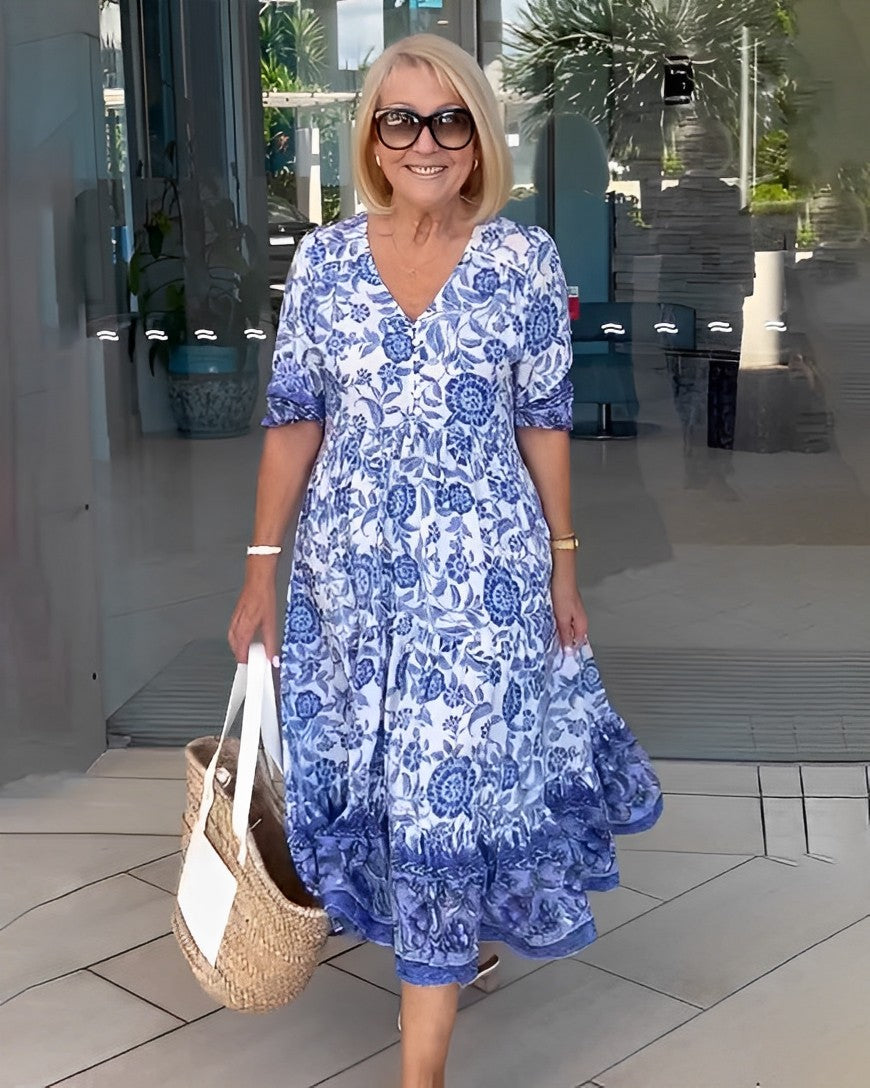 Women's Midi Dress | Floral Print & V-Neck