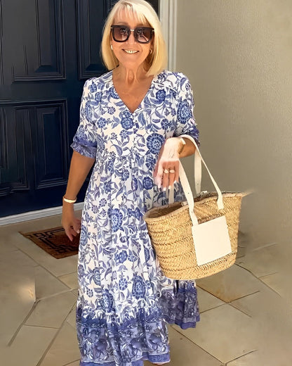 Women's Midi Dress | Floral Print & V-Neck