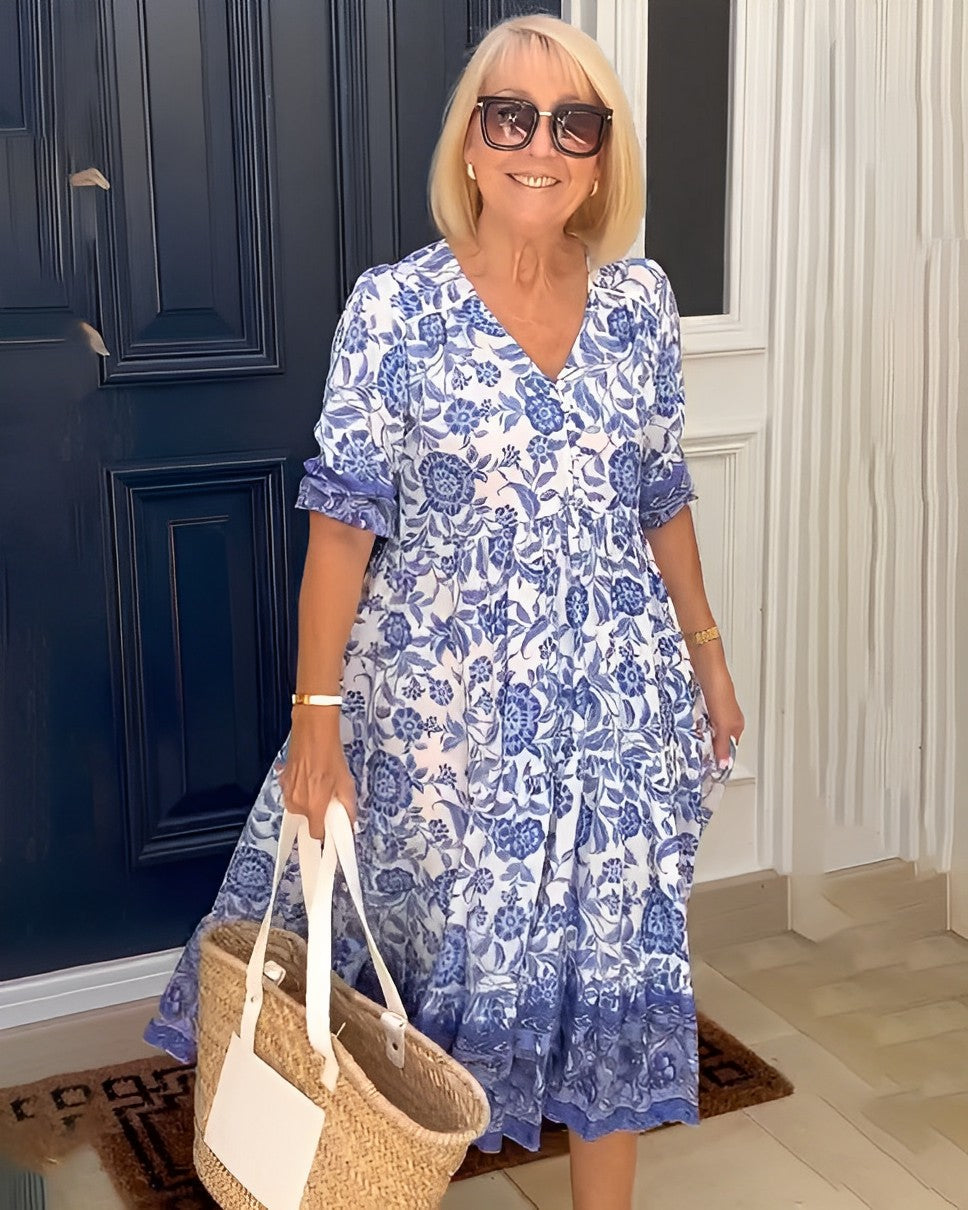 Women's Midi Dress | Floral Print & V-Neck