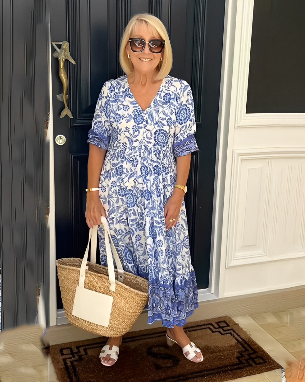 Women's Midi Dress | Floral Print & V-Neck
