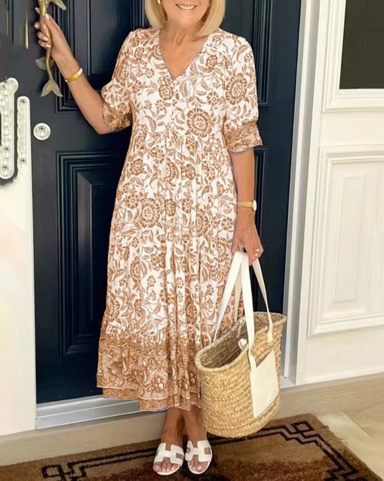 Women's Midi Dress | Floral Print & V-Neck